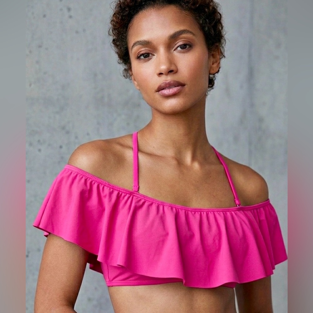 Bikini top off the shoulder swimwear pool beach swim MEDIUM pink party dance